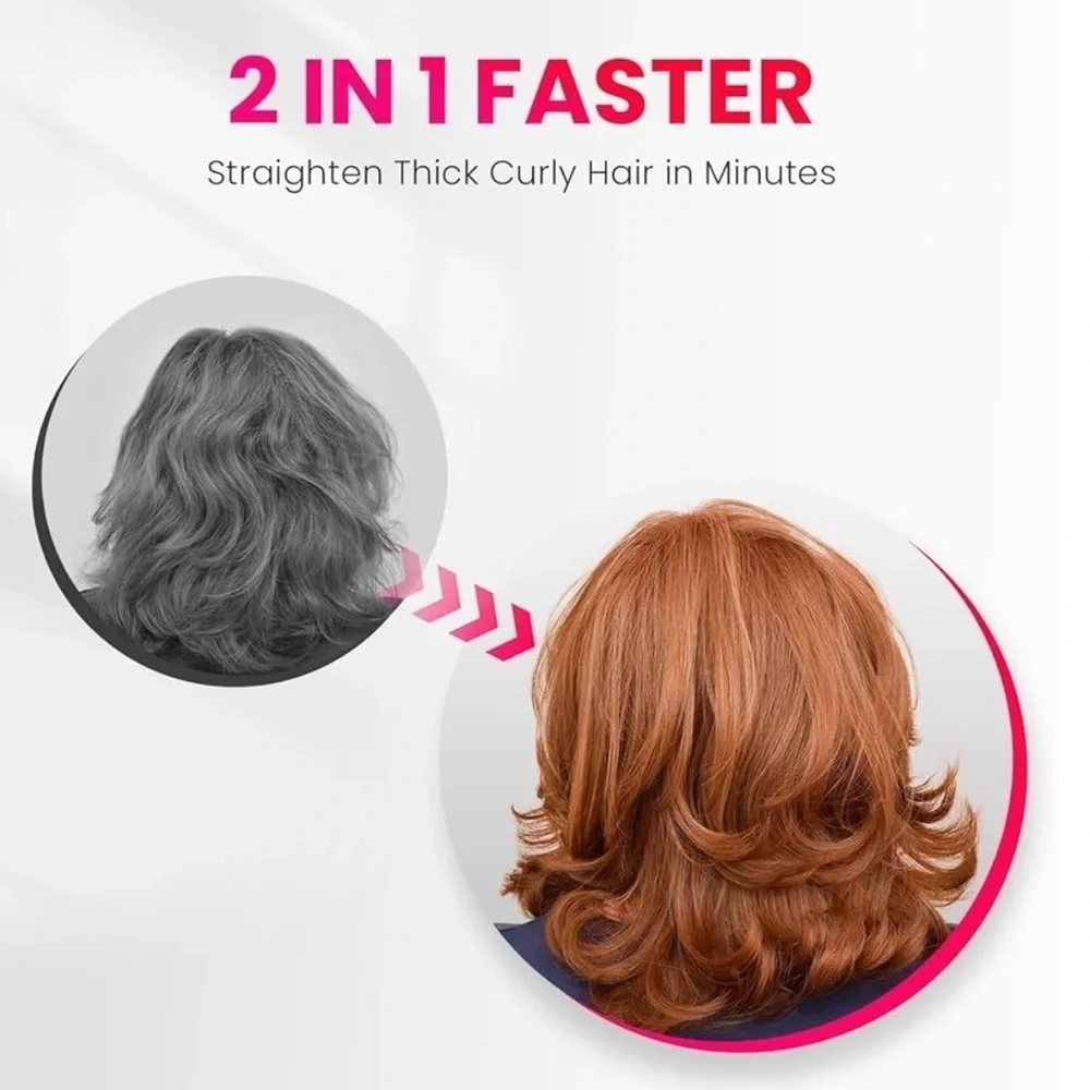 Pink Mini Hair Straightener Brush Comb 3 Temp Settings & Dual Voltage #HA4